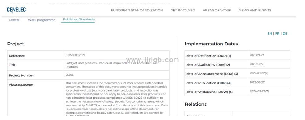 New European standard for laser products EN50689:2021