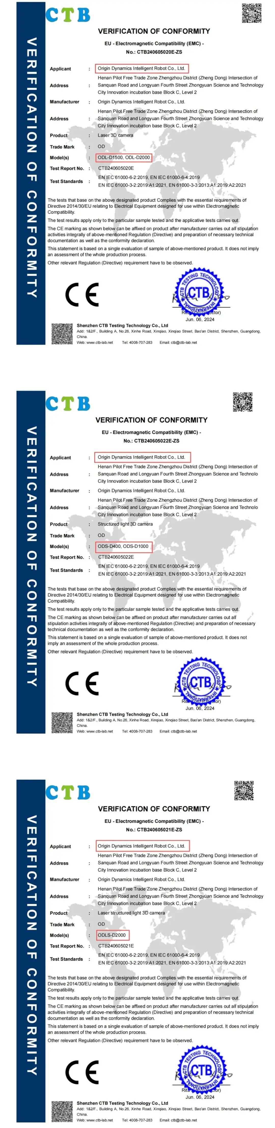 3D Camera CE and RoHS Certification